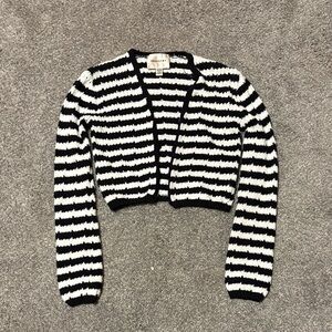 Elegant Black and White Striped Women's Cardigan